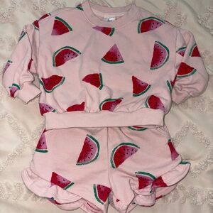 Gap Pink Watermelon Print Sweatshirt and Shorts Set 18-24M
